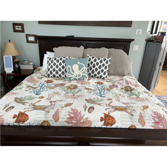 Pottery barn sea life duvet cover coastal birds fish coral king bed pillowcases - Picture 3 of 4